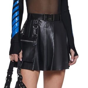 Poster Girl Dolls Kill Ready for Action Black Leather Skirt with Pouch Medium